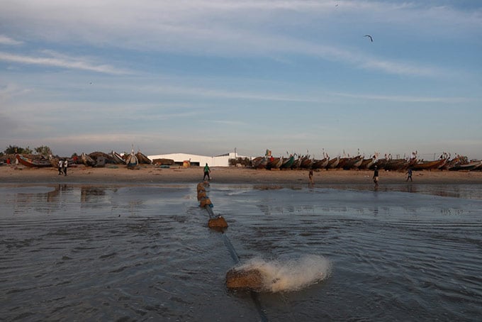 Pipe as goalposts near Nessim Fishmeal Factory